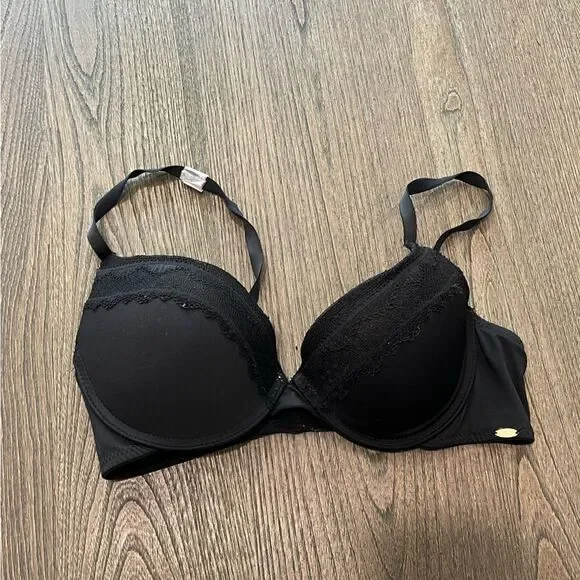 Jessica Simpson Black Lace Adjustable Padded T-Shirt Bra Size 34C
