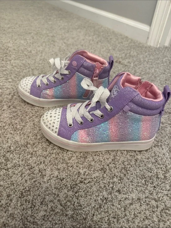 Skechers Twinkle Toes Kids Glitter High-Top Sneakers -Purple, Pink & Blue size 1