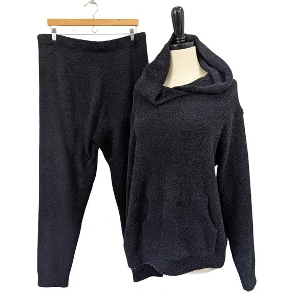 Softies Hoodie Lounge Set Black Hood Pullover Pants‎ XL Womens Pajama Loungewear