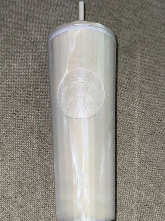 Starbucks Iridescent Cream Tall Tumbler with Matching Straw