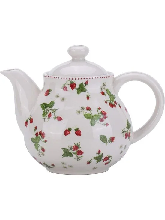 Beige Strawberry Porcelain Ceramic Kitchen Teapot with Lids Tea Coffee Sever