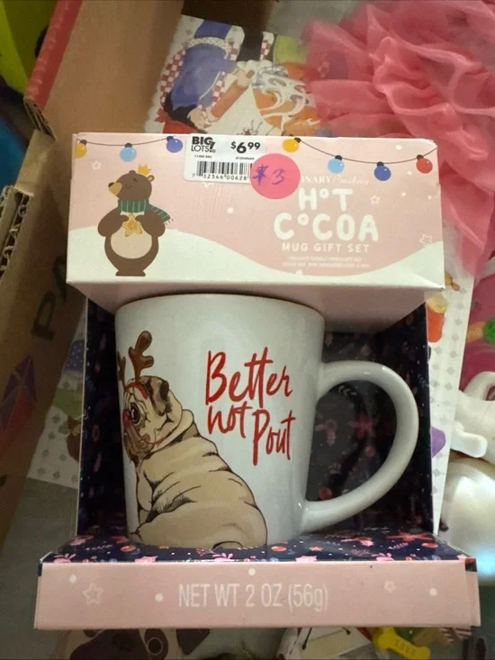 Hot Cocoa Mug Gift Set - 'Better Not Pout' Pug Design