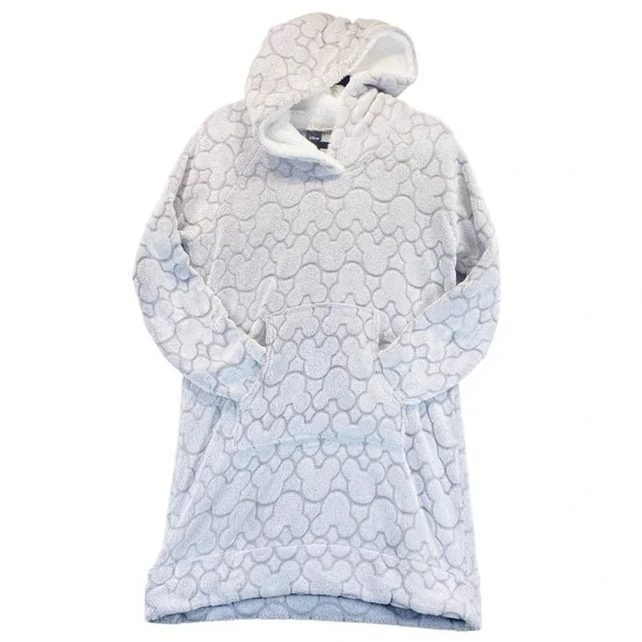 Disney‎ Mickey Mouse Embossed Gray Faux Fur Hoodie Size Small Loungewear Plush