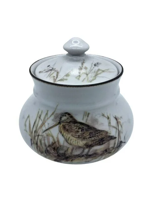 Mancioli Italian Porcelain Sugar Bowl W Lid Vintage Bird Grass Handcrafted Decor