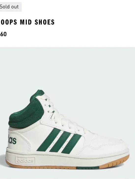 adidas Kids Mid-Top Sneakers in White and Green with Gum Sole