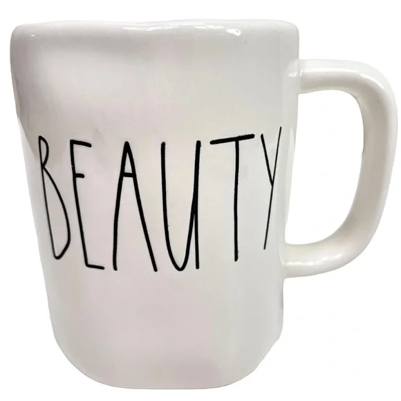 Rae Dunn “BEAUTY”‎ Mug Coffee Cup White & Black -189-