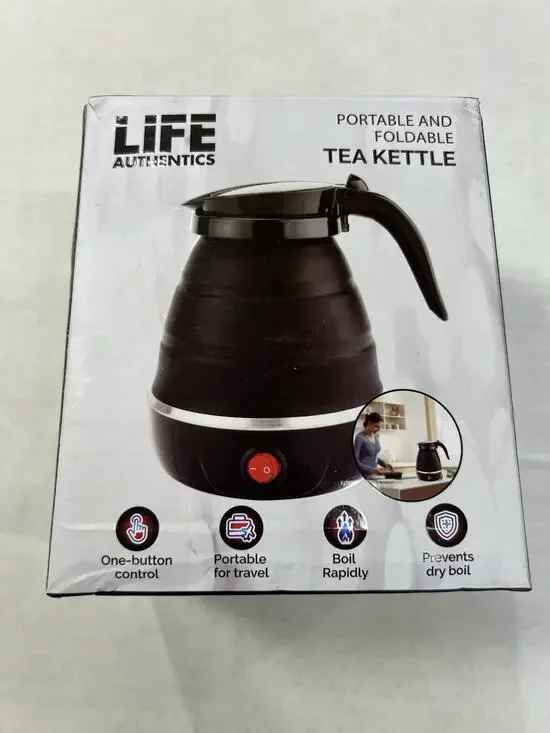 Life Authentics Foldable Electric Kettle Portable 555mL Black Silicone Travel