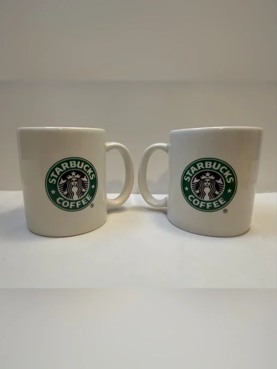 Set of2 Starbucks Ceramic Dining Coffee Mugs 2004 White W/Green MermaidLogo 8oz