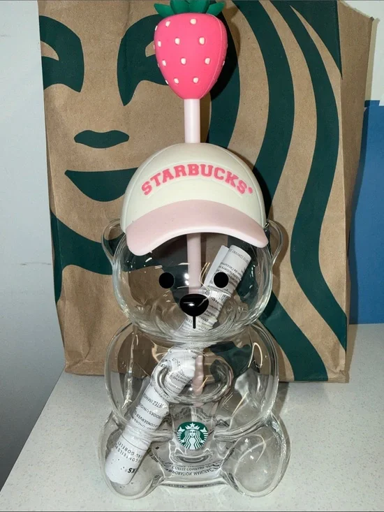 AUTHENTIC 2026 Starbucks Bearista Bear Cup Strawberry Pink Baseball Hat NEW