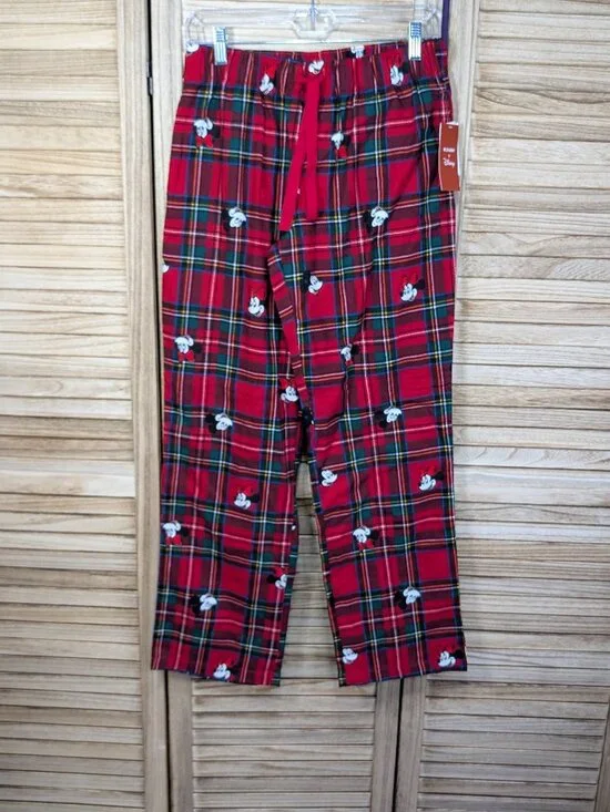 Disney Red Plaid Mickey Mouse Pajama Pants Match the Fam! Size XS NWT