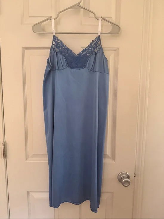 Hand dyed Classic Lace-Trim Blue Satin Slip Dress
