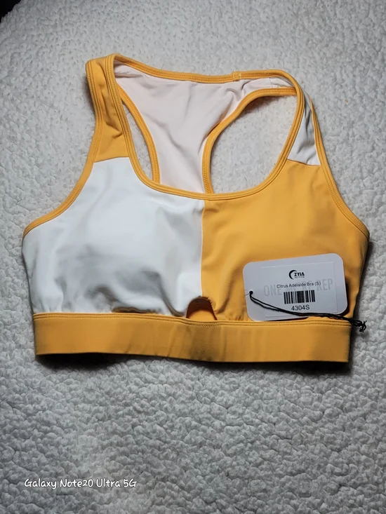 Zyia Active NWT Citrus Adelaide Sports Bra Color Block Yellow White Size S