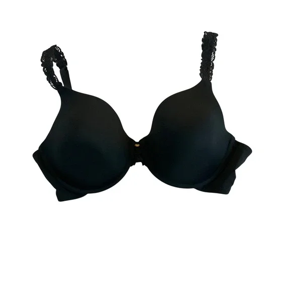 Natori T-Shirt Bra Women 34DD Black Lace Trim Strap Molded Cup Underwire