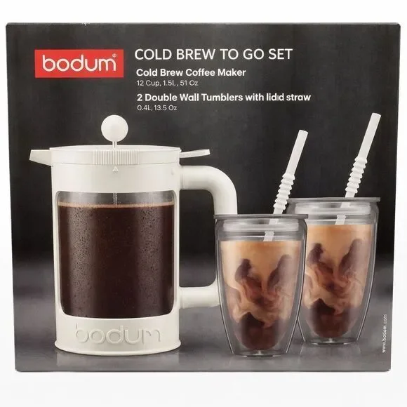 Bodum Cold Brew To Go Set Iced Coffee Maker & 2 Tumblers 12-14 Hours Overnight