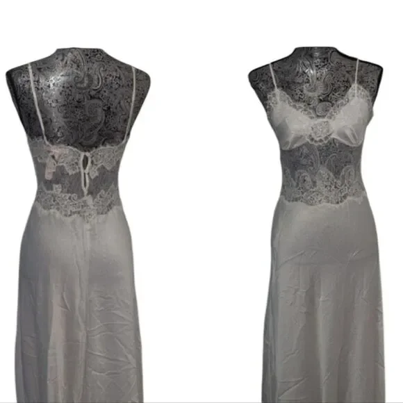 NWT Victoria's Secret Vintage Maxi Nightgown Satin Lace Sheer Stomach Back S