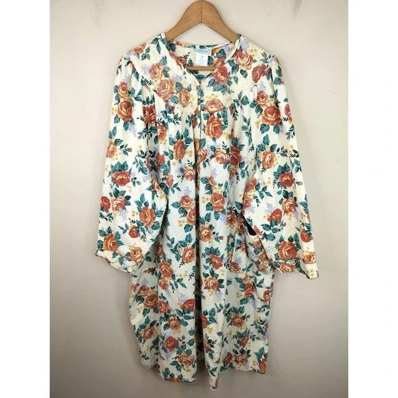National Since 1952 Button Up House Dress Nightgown 3X Womens Floral Cotton