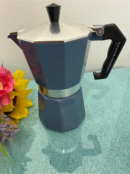 Unbranded Blue Stovetop Moka Pot Espresso Maker with Black Handle
