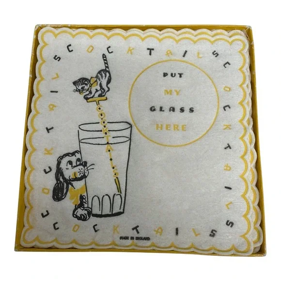 Freund-Mayer Gaby Made in England Tea Cocktail Napkins Coasters Puppy Kitty MCM