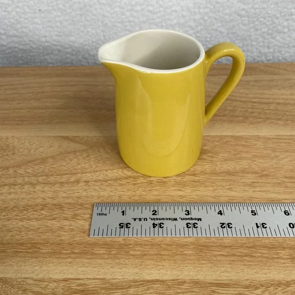 Yellow Ceramic Creamer Pitcher Small Individual Milk Syrup Server Glossy MCM