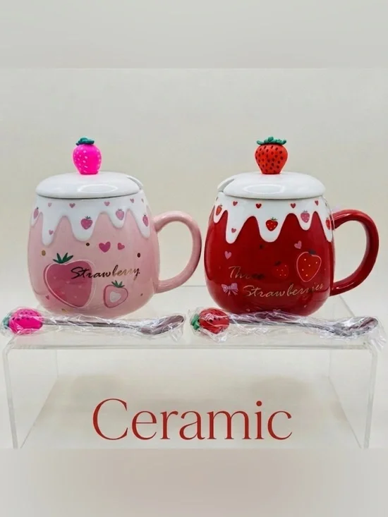 Marlú Strawberry Ceramic Mug Set of 2 with Lid & Spoon - 5