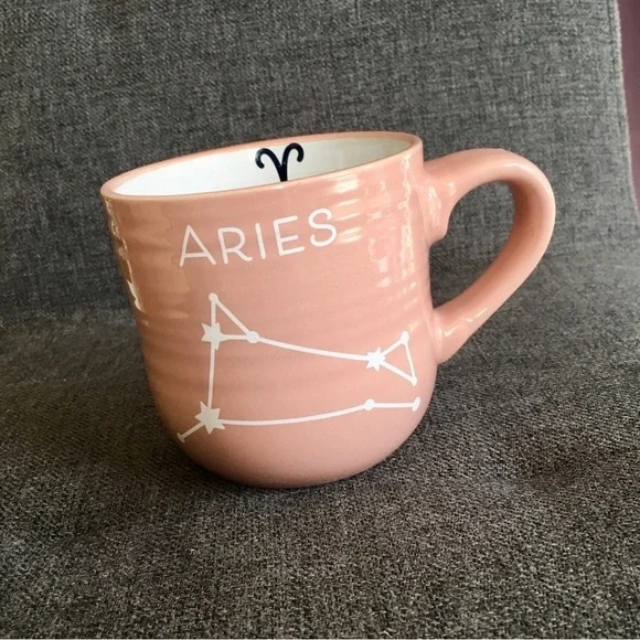 “ARIES” Zodiac Star Constellation Coffee Mug, Pink, White, 16 oz
