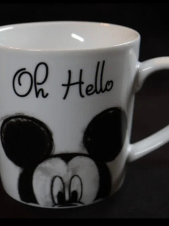 Disney 90 Years of Magic Mickey Mouse Oh Hello Coffee Tea Mug Black White 16 oz