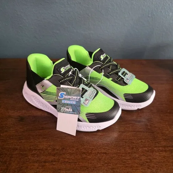 Shoes Boys Toddler Sport By Skechers Size 12 Light up Step-ins Green NWT
