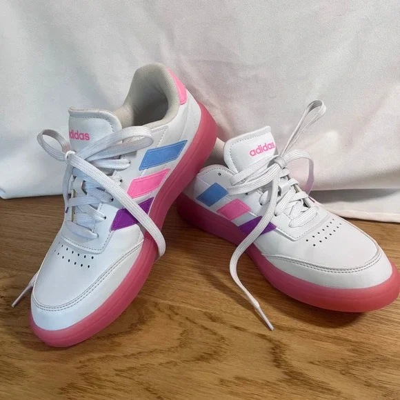 Adidas VL Court 3.0 Sneakers Big Kids Size 6 White Pink Blue Purple JQ7350 Skate