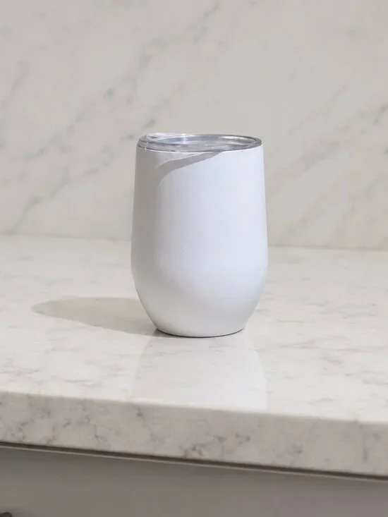 12 oz Stainless Steel Wine Tumbler/ Vacuum Insulated/ Spill-Resistant Lid/ White