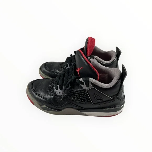 Nike Air Jordan 4 Retro Black Red Boys Athletic Shoes Sz 1Y