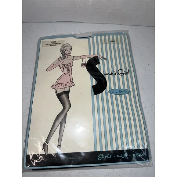 Stockin Girl Fancy Stockings Pantyhose Retro Stockings Small Pink Gray Pinstripe