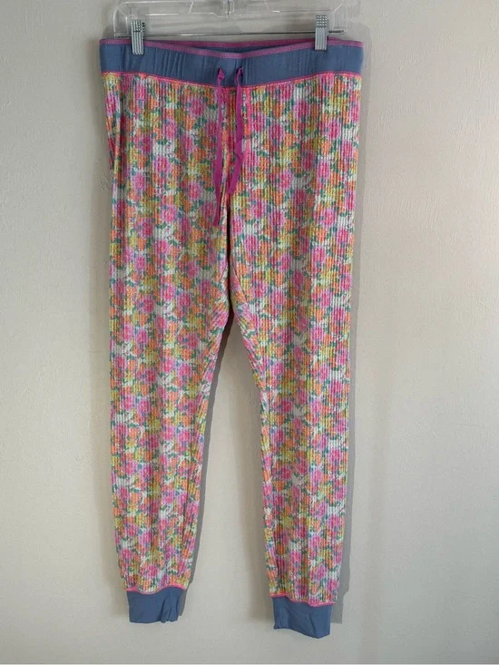 NATURAL LIFE Women’s Pink Multi Floral Waffle Knit Pull On Pajama Lounge Pants L
