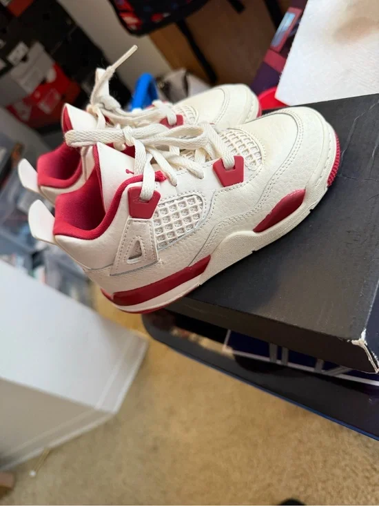 Jordan Kids White and Red High-Top Sneakers
