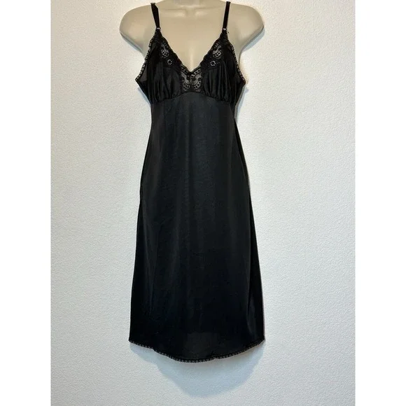Vintage Maidenform Black Full Slip‎ Dress Lace Accents Size 34 Pin Up