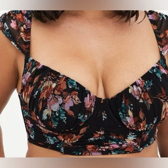 Torrid Curve Dark Floral Mesh Corset‎ Top Bralette New with Tags