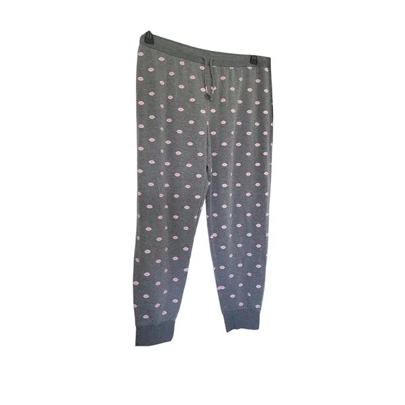 Jenni Intimates Womens Grey Pink Lips‎ Kiss Jogger Pajama Loungewear Pants XXL