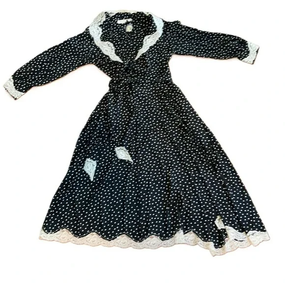 Victoria's Secret‎ Robe Women P/S Black Polka Dot Lace Trim Vintage NWT
