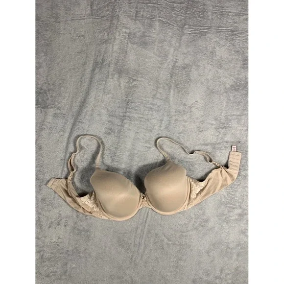 Victoria's Secret Lined Perfect Coverage Bra Womens 38C Beige Lace Trim