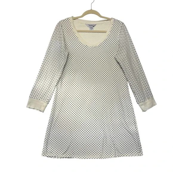 Nautica Sleepwear Womens Small Cream Polka Dot Long Sleeve Fleece Nightgown