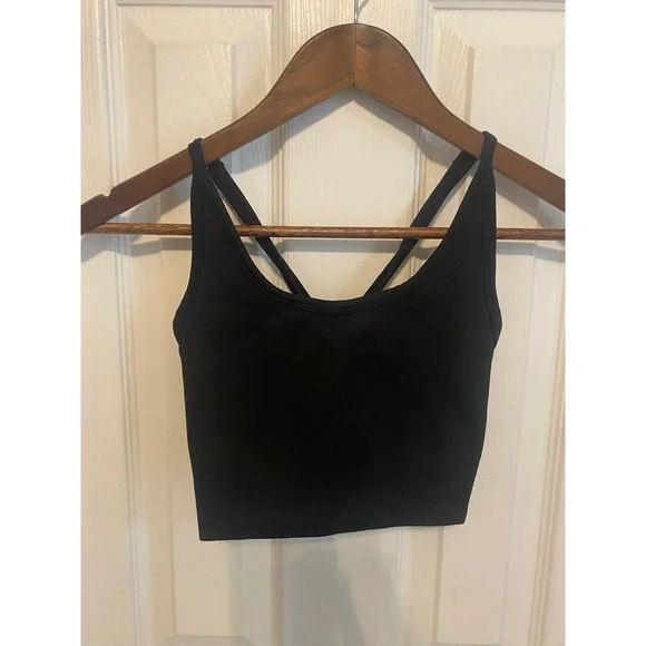 AYBL Motion Seamless Sports Bra Black Cross Back Activewear Top Womens Medium