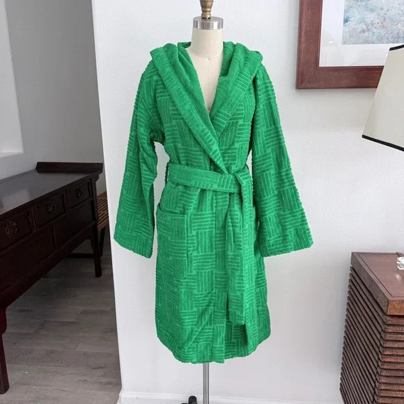 Bottega‎ Veneta Women's Terry Bath Robe Green w/hood Medium 656096 Italy
