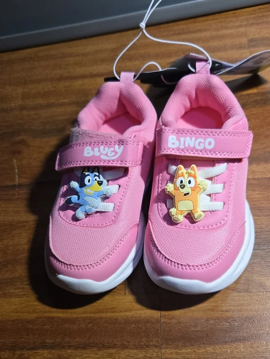 Bingo & Bluey Pink Kids Sneakers - Velcro Arch Strap Nwt Sz 8 Logo Fashion