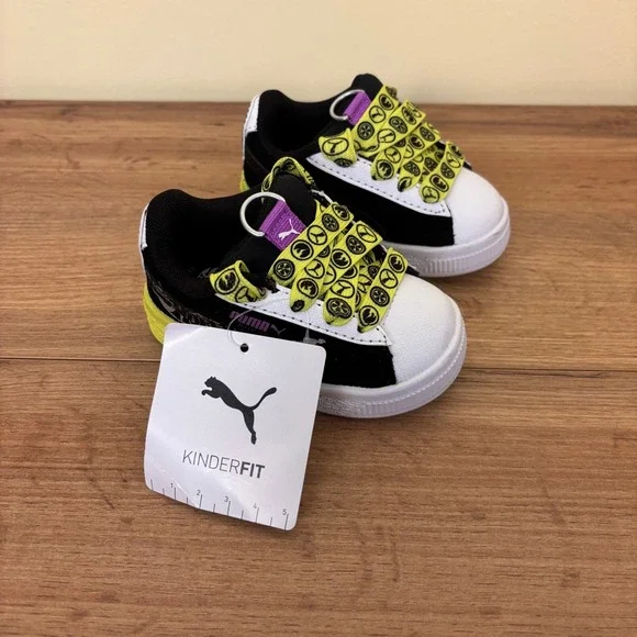 NEW PUMA X HOT WHEELS Suede Sneakers Black Lemon Sherbet Kids Size 4C Lace Up