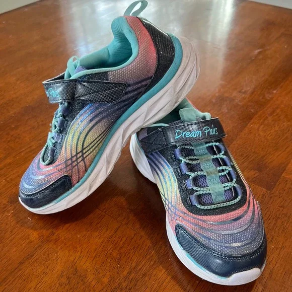 Dream Pairs Kids Youth Rainbow Glitter Sneakers Elastic Velcro‎ Athletic Size 1