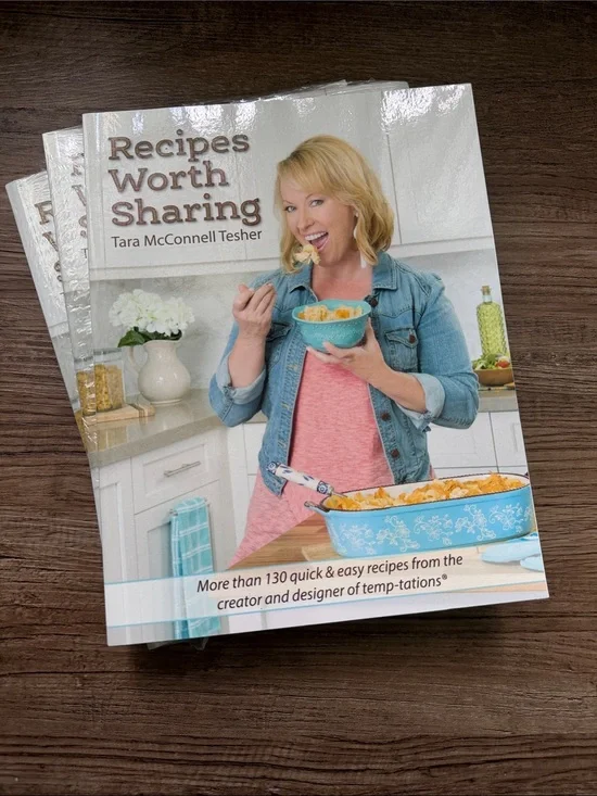 Recipes Worth Sharing Cookbook - Blue and Pink Cover