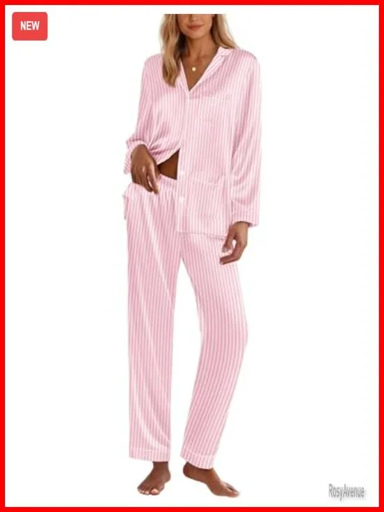 Satin Button Down Long Sleeve Pajama Set
