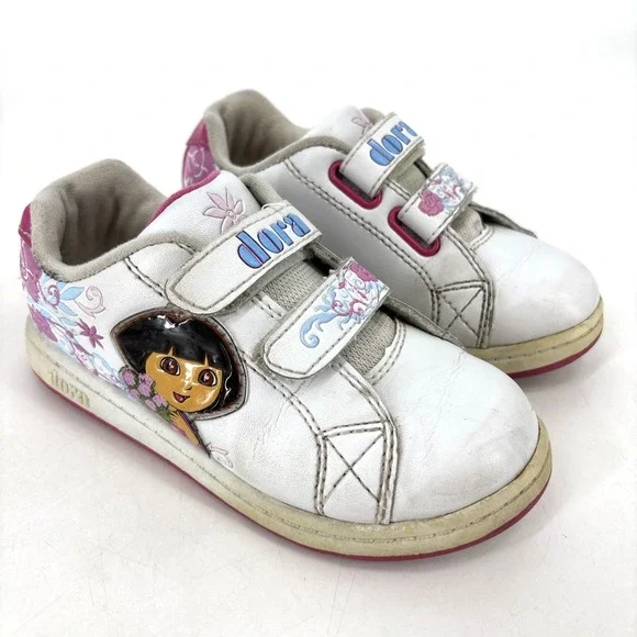 Y2K 2008 Nickelodeon Jr Dora The Explorer White Pink Tennis‎ Shoes Size 11 Girls