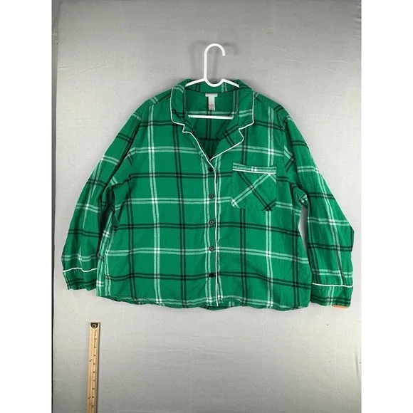 Wondershop Green Plaid Pajama Top Button Front Women's 1X Cotton