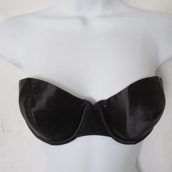 Vintage Victorias Secret Bra 34B Black Satin Strapless Underwire