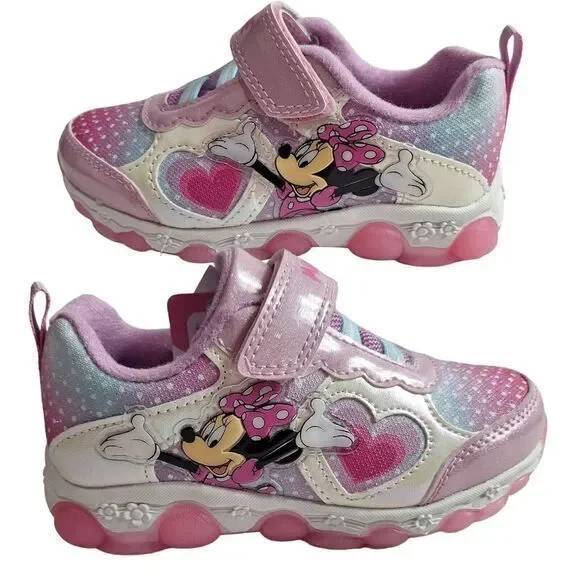Minnie shoes for girls sneakers with LED light without laces Pink Size 10 (18cms